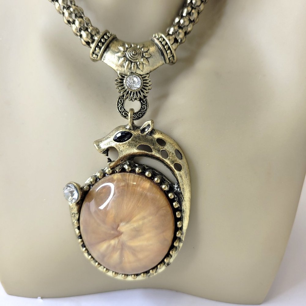 Large Dragon Or Serpent Pendant Statement Necklace - image 1